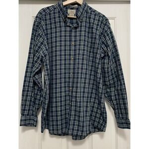 LL Bean Shirt Mens Blue Plaid Large‎ Regular Wrinkle Free Cotton Traditional Fit